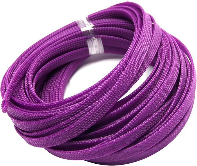 Aicosineg 32.81FT 0.44inch Cable Sleeve Braided Sleeving PET Wire Loom Tubing Cable Wrap Protector for HiFi Audio and Video Headphone Cable Protect Wires from Chewing of Pets Purple