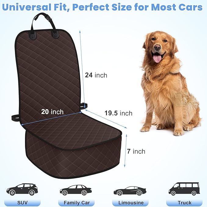 ELONGRIVER Dog Car Seat Covers, Waterproof Front Seat Cover for Dogs, Scratch-Proof, Nonslip Pet Passenger Seat Cover Protector, Universal Fit for Cars Trucks SUVs, Standard Size, Dark Coffee