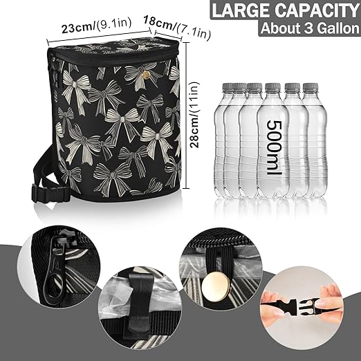 Car Trash Can Black White Bow Car Garbage Bag with Lid Hanging Waterproof Leak Proof Vehicle Storage Bin