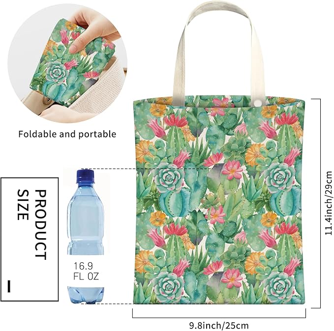 Cute Car Trash Can, Hanging Canvas Car Back Seat Organizer and Storage Bag, Funny Car Trash Bag for Travelling, Outdoor Cute Green Cactus Flowers