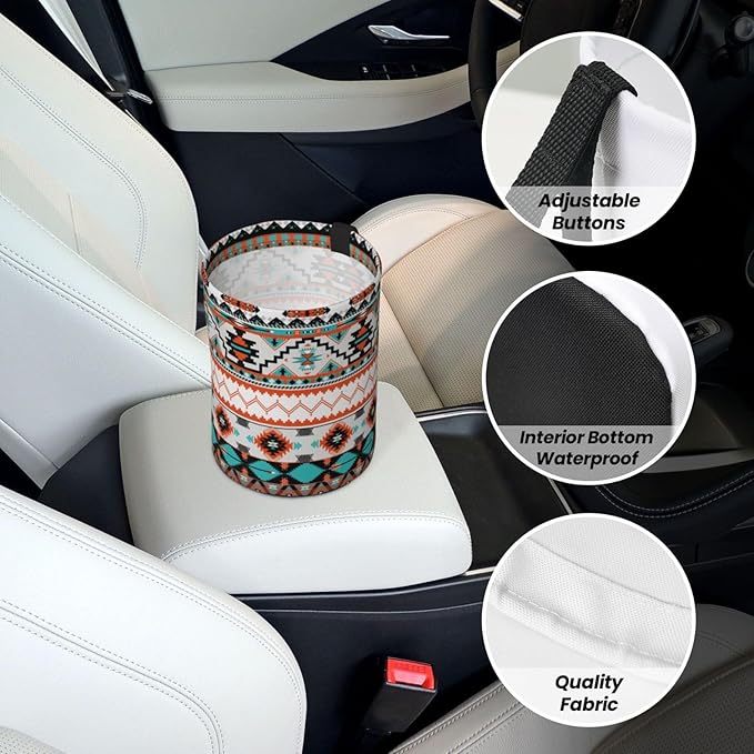 Car Trash Can Classic Aztec Pattern Multipurpose Collapsible Leakproof Trash Bin Car Accessories for Car Automotive Truck SUV