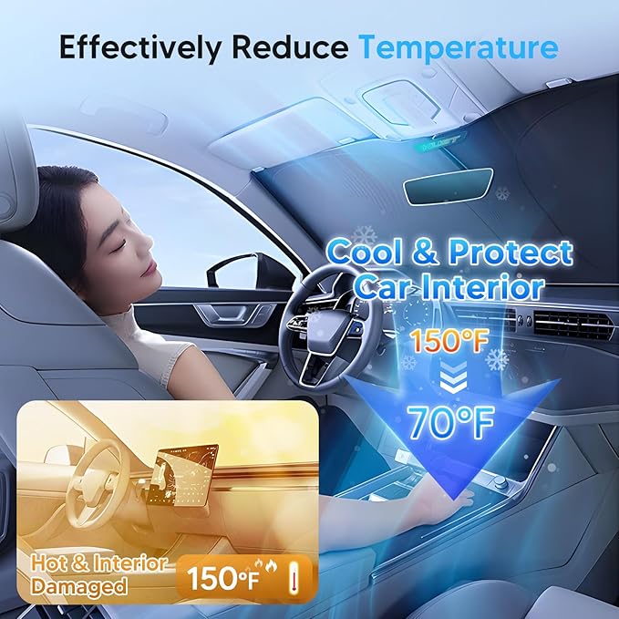 KUST Windshield Sun Shade for Lincoln Aviator Accessories 2020-2025 2026 Window Shade Sun Visor Cover Foldable Blocks UV Rays Keep Your Car Cooler