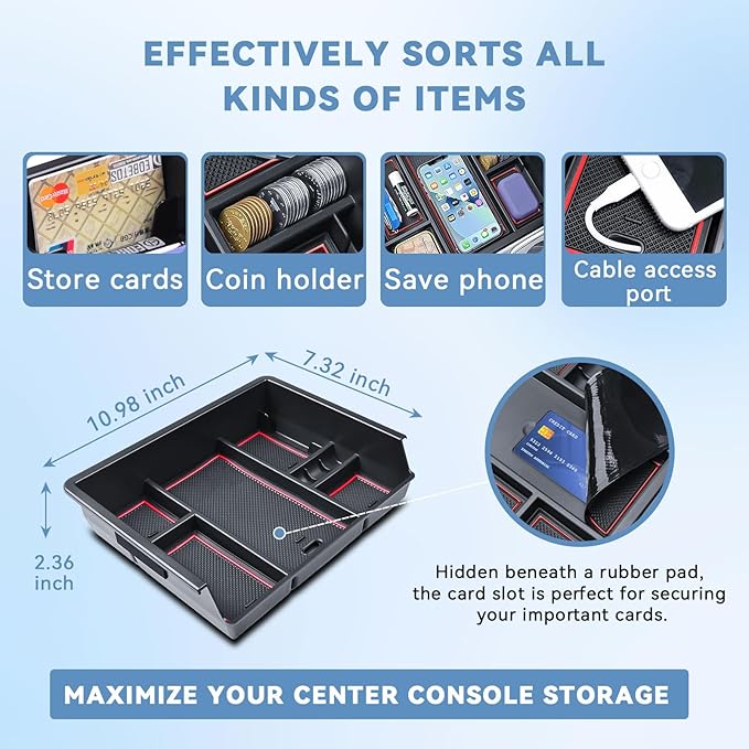 EDBETOS Console Organizer Compatible with 2014-2018 Chevy Silverado/GMC Sierra 1500 and 2015-2019 Silverado/Sierra 2500HD/3500HD Accessories Compartment Insert Tray - Full Console w/Bucket Seats ONLY