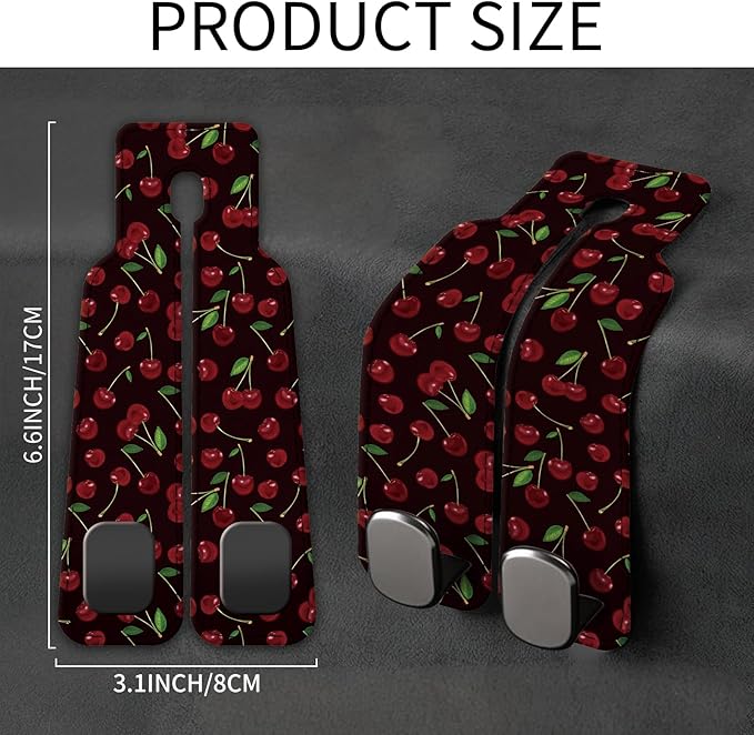 Car Seat Back Storage Headrest Hook, Premium Leather Double Metal Hook, Hanger Storage Organizer for Purse Cloth Bag, Car Interior Accessories Black Red Cherry
