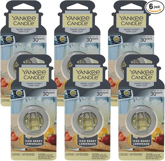 Yankee Candle Smart Scent Auto Vent Clip Car Air Freshener, Iced Berry Lemonade (Pack of 6)