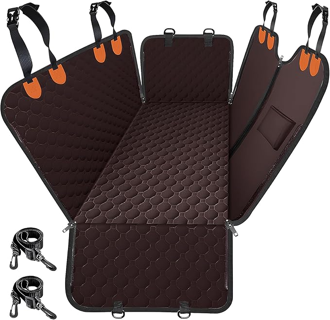 Mancro Dog Car Seat Cover for Back Seat, 2026 Upgraded 600D Heavy Duty Waterproof & Scratch-Resistant Dog Hammock for Car, Back Seat Pet Cover for Dogs, Trucks and SUVs, Standard, Light Brown