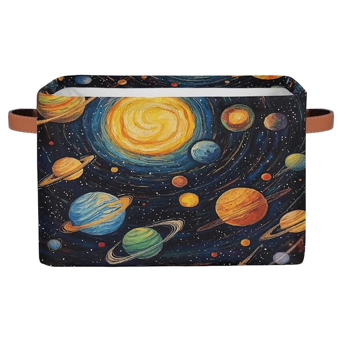 Solar System Storage Baskets for Organizing, Fabric Collapsible Storage Bins Box Space Planets Decorative Toy Organizer Baskets for Closet Shelves Gift Basket 1 Pc