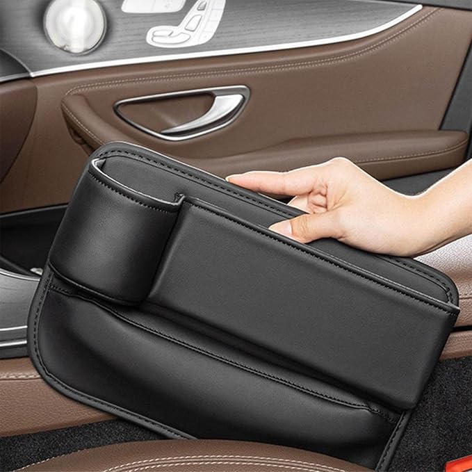 2 Packs Universal Car Seat Gap Storage Box, 2025 Car Leather Cup Holder Gap Bag, Adjustable Car Gap Seat Filler Organizer with Cup Holder for Glasses Phones Keys Cards (Red)