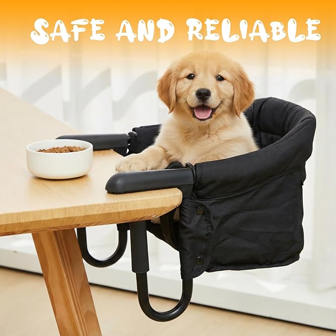 Soaoo Dog High Chair for Table, Cat Desk Perch, Pet Feeding Booster, Seat Attach to Table, Hook on High Chair Portable & Foldable for Home and Travel (Small Dogs/Cats)(Black)