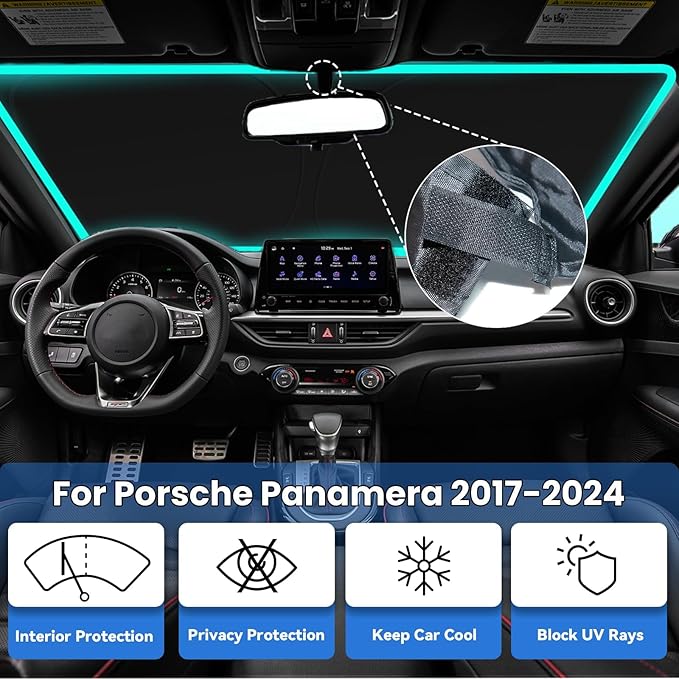 Windshield Sun Shade for Porsche Panamera 2017-2024, Car Front Window Sunshade with 240T Sun Visor Protector Blocks UV Rays Heat Sun Shield Accessories