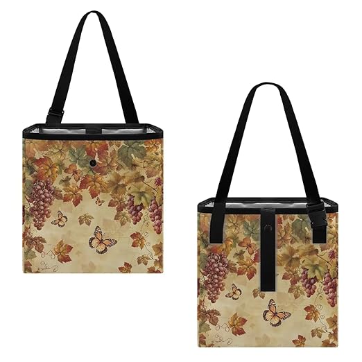 Butterfly Maple Leaf Car Trash Can Cute Leakproof Car Garbage Bag Hanging Trash Bin Grapes Print Automotive Garbage Cans for Back/Front Seat/Console Car Accessories