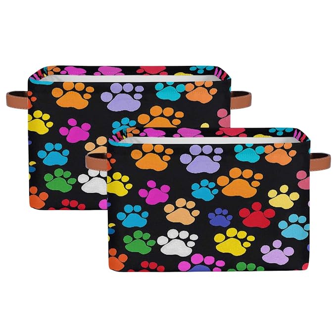 Dog Paw Print Storage Baskets for Organizing, Fabric Collapsible Storage Bins Box Colorful Decorative Toy Organizer Baskets for Closet Shelves Gift Basket 2Pcs