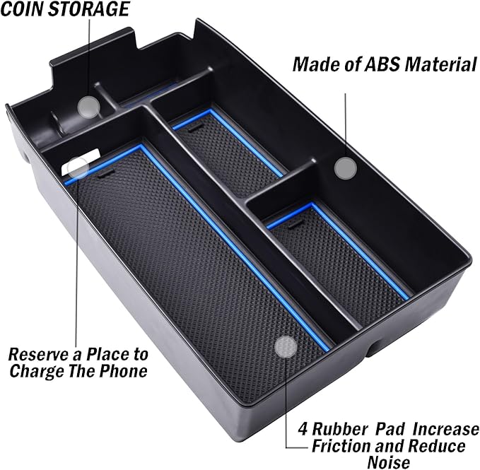 TACORBO Center Console Organizer Compatible with Ford Escape 2020-2025 2026 and 2021-2024 2025 2026 Bronco Sport Accessories, CX430 4-Door Insert Tray, Armrest Secondary Storage Box, Blue Trim