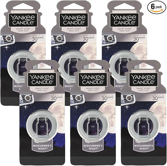Yankee Candle Smart Scent Auto Vent Clip Car Air Freshener,Midsummers Night (Pack of 6)
