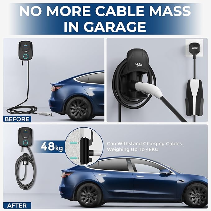 VIPTOO Tesla Charger Wall Mount Holder, Charging Cable Organizer with 180° Rotation for Model 3/Y/S/X, Unique Sports Car Design
