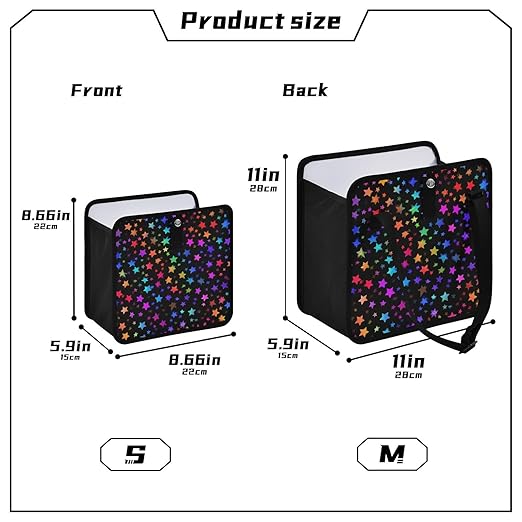 Car Trash Can Organizer Bin with Adjustable Strap for Back Front Seat Console Waterproof Leakproof Collapsible Portable 8.66 Inch Vibrant Rainbow Stars