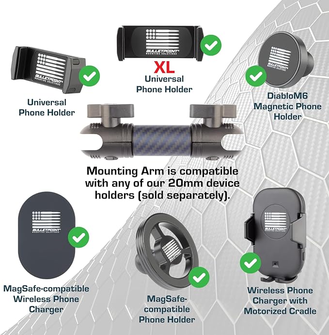 Bulletpoint Mounting Solutions Dash Mount 4.7" Arm Compatible with iPhone and Android Smartphones - Fits 20mm Attachment Ball (Carbon Fiber + Kevlar)