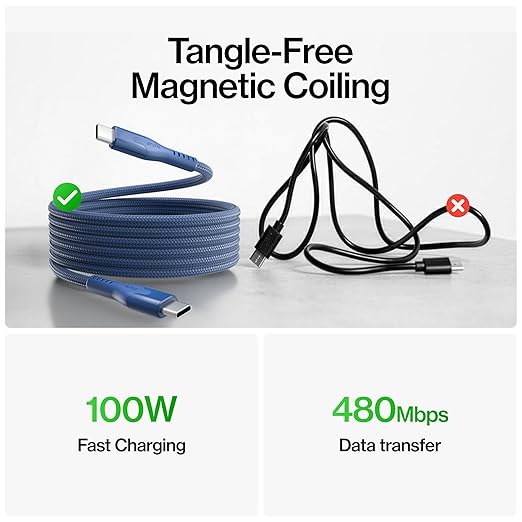 Statik MagStack Pro USB C to USB C Cable, Magnetic Type C Charger Fast Charging Cord, On The Go Magnetic Charging Cable for Car, Compatible with iPhone, iPad & Android, Navy 100W 6FT, 5 Pack