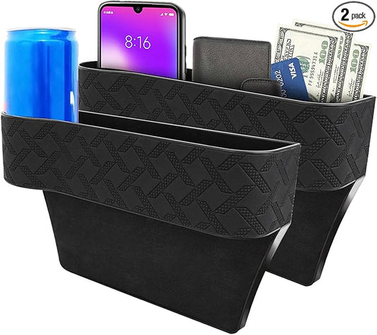 Car Seat Gap Filler Organizer, 2 Pack Leather Car Seat Gap Filler With Car Cup Holder For Gap Filler Console, Car Seat Storage Organizer Between Seats For Cups Phones, Sunglasses, Keys And Cards