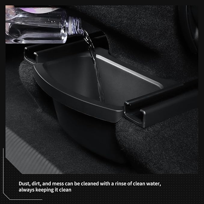 LUCKEASY Rear Center Console Floor Storage Box For Tesla Model Y Juniper 2025 2026 Storage Organizer 2nd Row Center Console Rubbish Bin Can TPE For Model Y Accessories Black