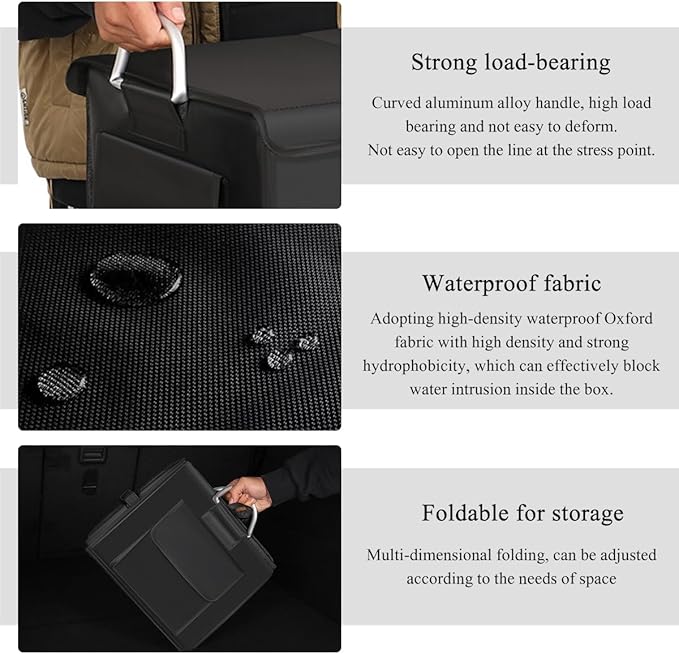 Trunk Organizer With Lid, Collapsible Waterproof Oxford Car Organizer with Aluminum Handle Base Plate, 2-Compartment 28L Sturdy Trunk Cargo Storage Organizer for RV SUV Truck (Gray)