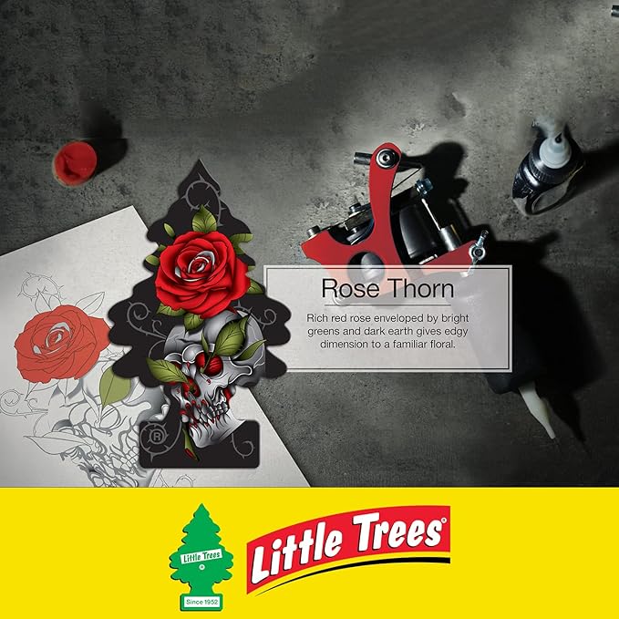 Little Trees Car Air Freshener | Hanging Paper Tree for Home or Car | Rose Thorn | 6 Pack