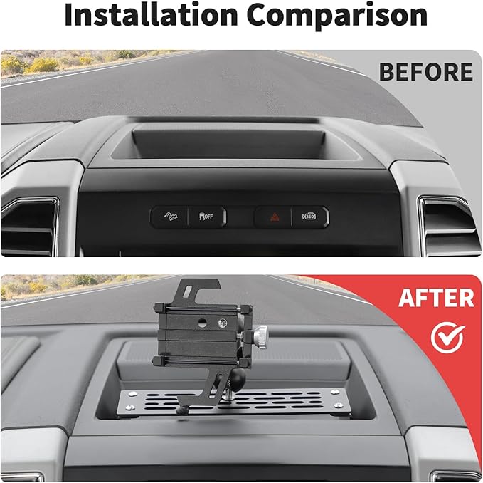JWWY Center Console Expansion Rack Bracket with Phone Holder for 2015-2020 Ford F150, Dashboard Tray Mount Car Interior Organizer Accessories, Alloy Black