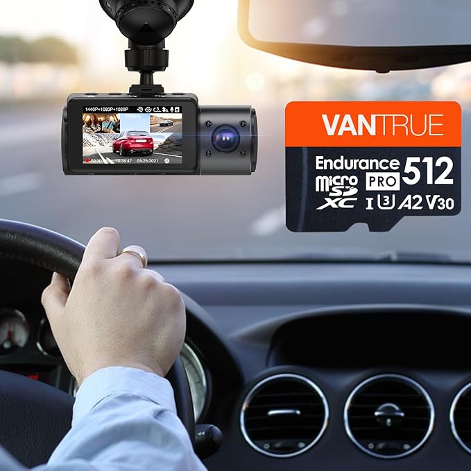 Vantrue 512GB microSDXC UHS-I U3 4K UHD Video High Speed Transfer Monitoring SD Card with Adapter for Dash Cams, Body Cams, Action Camera, Surveillance & Security Cams
