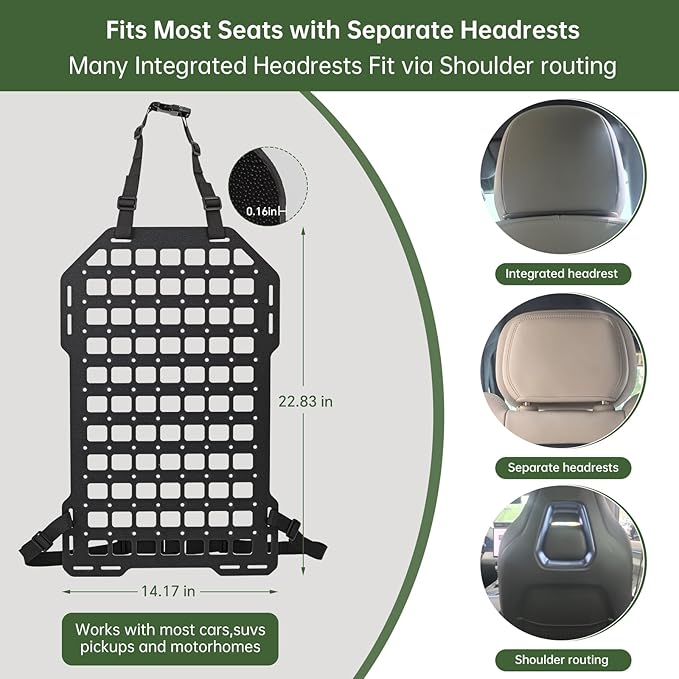 Tactical Car Seat Back Organizer, Rigid Molle Panel for Truck, ABS Engineering Material Molle Seat Back Organizer with 1 Utility Pouch