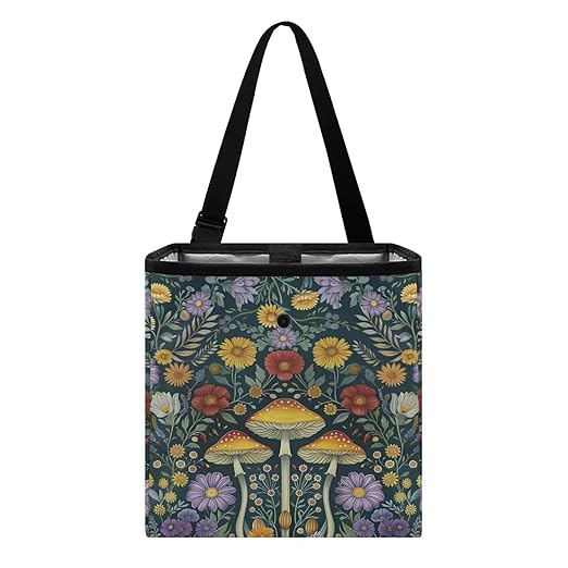 Retro Mushroom Daisy Floral Print Car Trash Bag Hanging, Garbage Bag and Water Resistant Trash Can for Car, Leakproof Trash Can for SUV Truck Car Accessories