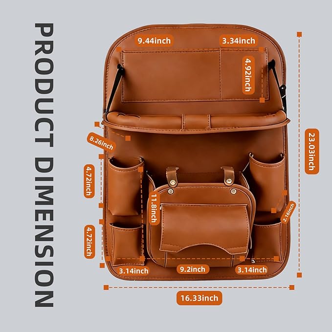 Car Seat Organizer, Multifunctional Backseat Protector Mat, Storage Bag and Tray Rack, Trash Storage (Suitable for Cars, Children, Back of Seats, and Rear Seats) (Brown, Leather 1-Piece Set)