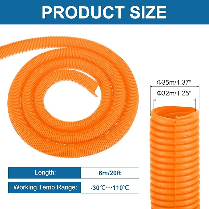 MECCANIXITY 1 1/4 Inch 20ft Split Wire Loom Tubing, Flexible Cord Protectors with Installation Tool Cable Management Sleeve Conduits Cover for Office Home Electrical Automotive Wires, Orange