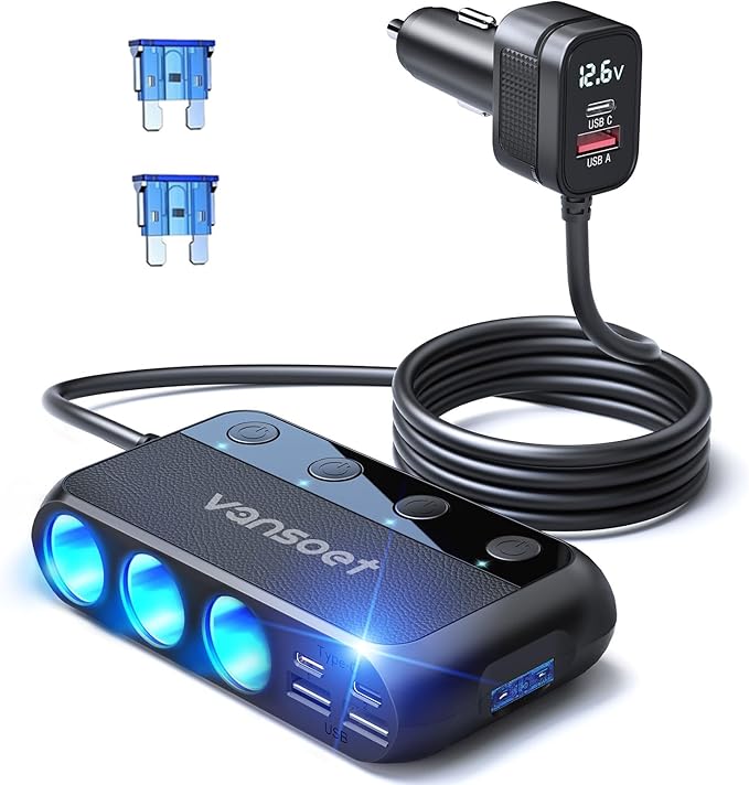 158W Cigarette Lighter Splitter 9 in 1 Car Cigarette Lighter with 3 Socket Multi Port Dual PD30W and 3 USB-A QC3.0, Cigarette Lighter Adapter for Car Truck, Ipad, Phone