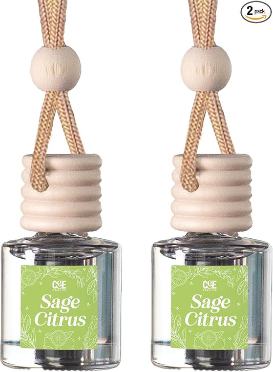 C&E Craft Co Hanging Car Air Freshener Diffuser 2 Pack, Long Lasting Fragrance Oil Car Freshener, Glass Bottle Auto Air Freshener, Made in USA (Sage Citrus)