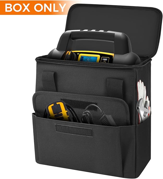 Car Jumper Starter Storage Bag Compatible with DEWALT DXAEJ14 & Power Inverter, Carrying Case Holder Container, Foldable Organizer with Pockets for Jump Starter, Air Pump（Box Only）