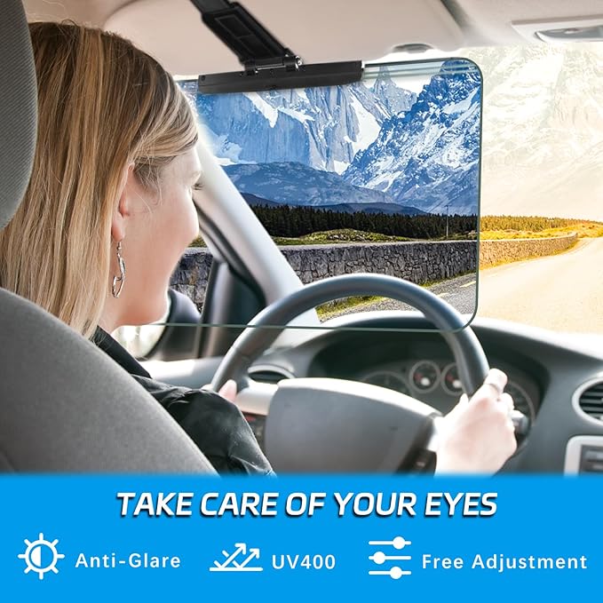 Sun Visor Extender for Cars,3 in 1 Adjustable Polarized Sun Visor Extender,Visor Organizer and Mirror for Car. Polarized Car Sun Visor,Safe Driving Extension for Glare/UV,Clip on, Universal（XL）