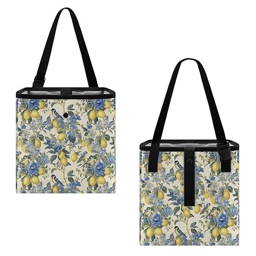 2 Gallons Open-Top Car Trash Can Hanging Car Trash Bag Water Resistant Leakproof Trash Bag Car Accessories for Women Men, Lemon Birds Floral Pattern