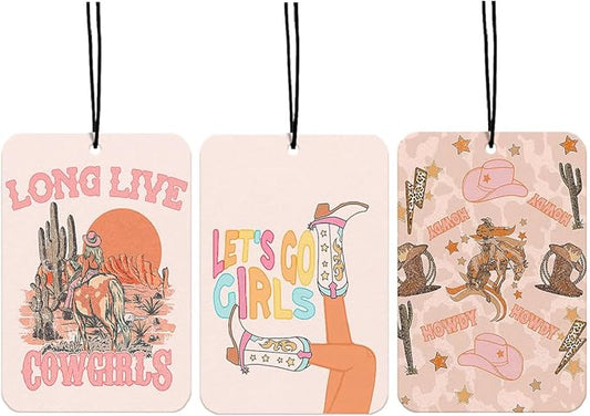 Western Car Accessories for Women Interior Western Cowgirls Cute Car Air Freshener Hanging 3Pcs, Long Live Cowgirl Boots Decorations Orange Pink Air Freshies Western Gifts for Women (Lavender)