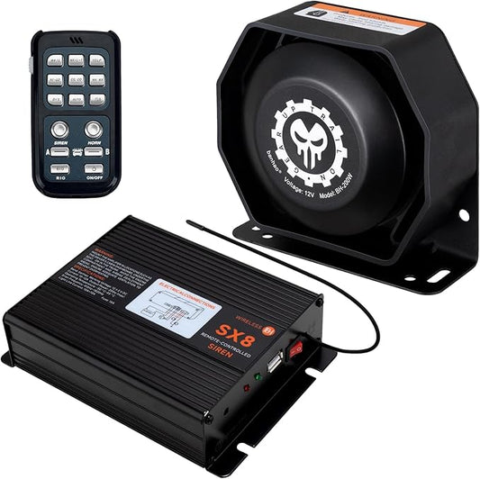 Police Siren Speaker PA System Kit Warning Emergency Siren 12V 200W 125-145dB Remote Control with Handheld Microphone for Ambulance Vehicles Truck Car SUV ATV UTV