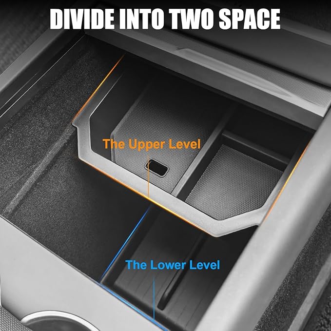 4 Pcs Center Console Organizer Trays Divided Storage Double Layer Space for New Tesla Model Y Juniper Accessories 2025 2026 Center Console and Armrest Storage Box