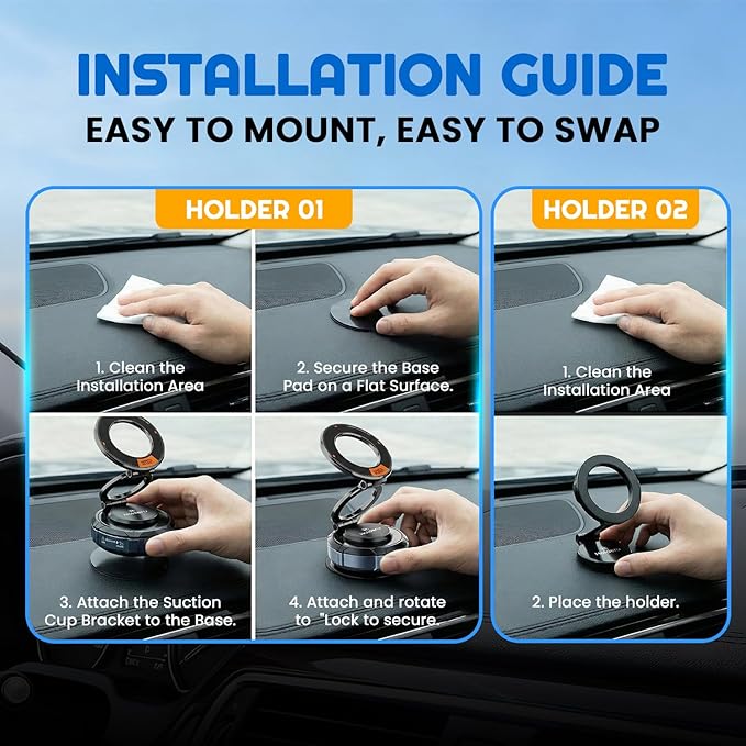 Magnetic Phone Holder for Car - MagSafe Compatible Car Mount | 3 Holder Bundle (Dashboard, Air Vent & Steering Side) Strong Magnet & Nano Gel Suction for iPhone 17 Pro Max, 16, 15, 14 & Android