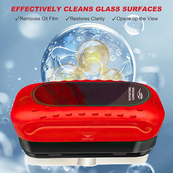 Automotive Oil Film Cleaning Brush New Glass Coating for Windshield Glass Oil Film Remover,Clear Vision Glass Cleaner with Refill for Windshield Improves Clarity and Visibility(2PCS)