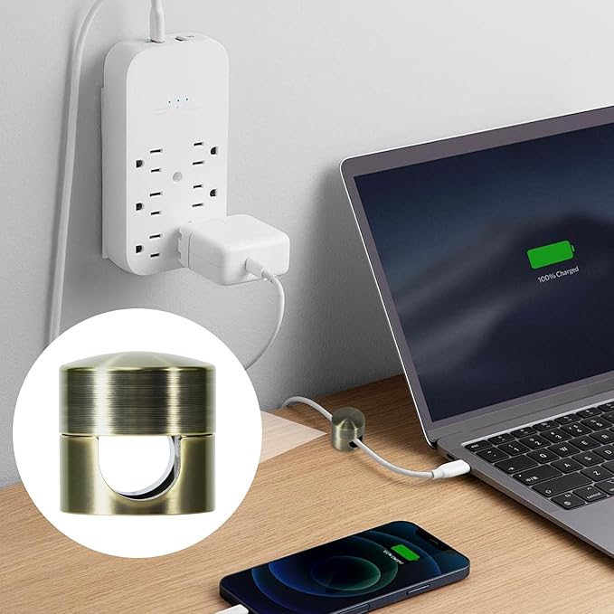 SmallCat 8 Sets Charger Holders for Cords, Antique Copper Color Adjustable Cable Anchor Holders, Adhesive Metal Cord Clips, Cable Management Wire Organizers for Desk, Office, Nightstand