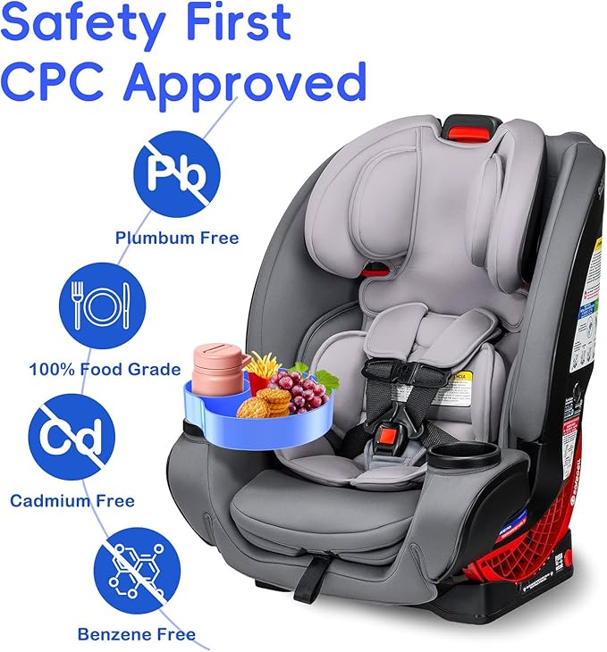 [2 Packs] Kids Car Seat Tray, Travel Tray with Cup Holder for Toddler, Kids Car Seat Food Snack Organizer for Road Trip, Stroller snack tray travel must haves - Blue+Pink