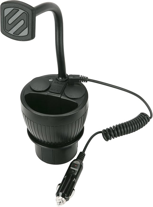 Scosche MAGPCUP MagicMount PowerHub Magnetic Car Cup Holder Phone Mount - Strong Magnet Car Mount for iPhone and Android - Secure Magnetic Cell Phone Holder - USB Charging Ports for Multiple Devices