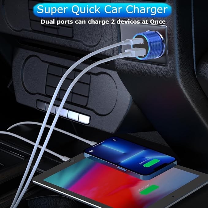 iPhone Car Charger, 2Pack Blue Apple Fast Car Charger iPhone [Apple MFi Certified] Dual Port PD&QC 3.0 Cigarette Lighter iPhoneCar Charging Adapter Lightning Cable for iPhone14/13/12/Pro Max/AirPods