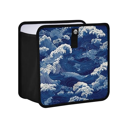 Car Trash Can Organizer Bin with Adjustable Strap for Back Front Seat Console Waterproof Leakproof Collapsible Portable 11 Inch Blue Ocean Waves