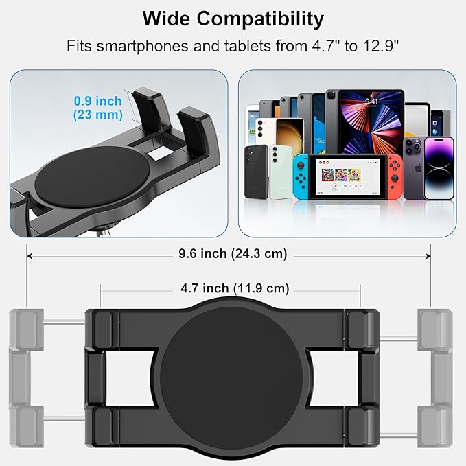 Aluminum Heavy Duty Tablet Mount Car Holder Dashboard for Truck/Vehicle/Desk/Wall, 360° Adjustable Dual Arm iPad Stand Holder Mount for 4.7"-12.9" iPad Pro/Air/Mini/Samsung Galaxy Tab