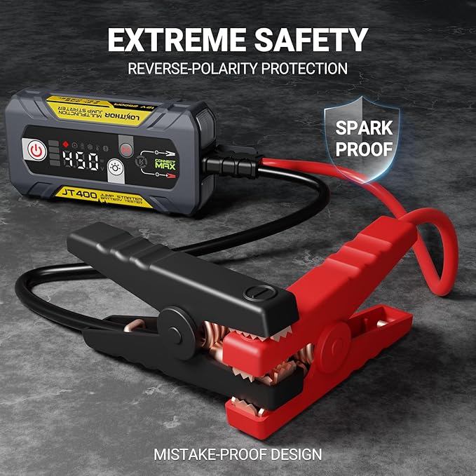 LOKITHOR JT400 12V Jump Starter and Battery Tester 2-in-1, 2500A Battery Jumper Starter Portable for Up to 8.5L Gas & 6.5L Diesel Engines, 100-2000 CCA Load Capacity Automotive Load Tester (Yellow)