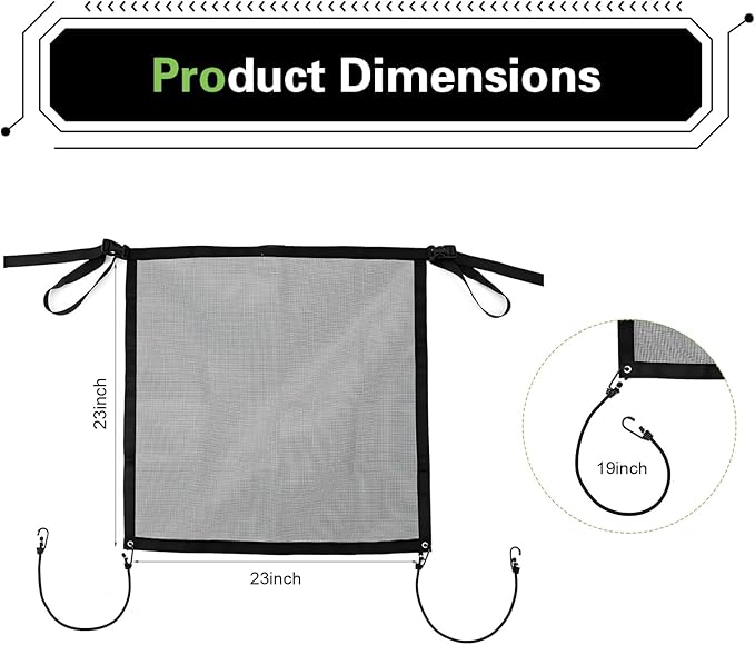 WZP Dog Car Net Barrier, Pet Barrier with Metal Hooks and Stretchable Mesh, Breathable Mesh Design Convenient for AC, Universal Car Divider Net for Cars SUVs Trucks, 23"×23" (Black)